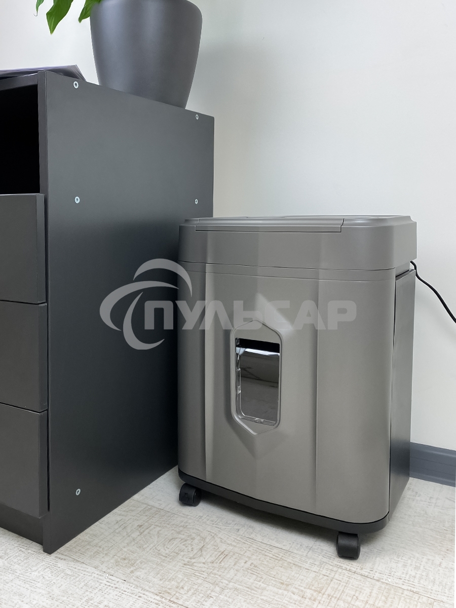 Шредер Heleos АП23-5 серый/серебристый с автоподачей (секр.P-5) фрагменты 145лист. 23лтр. скрепки скобы пл.карты