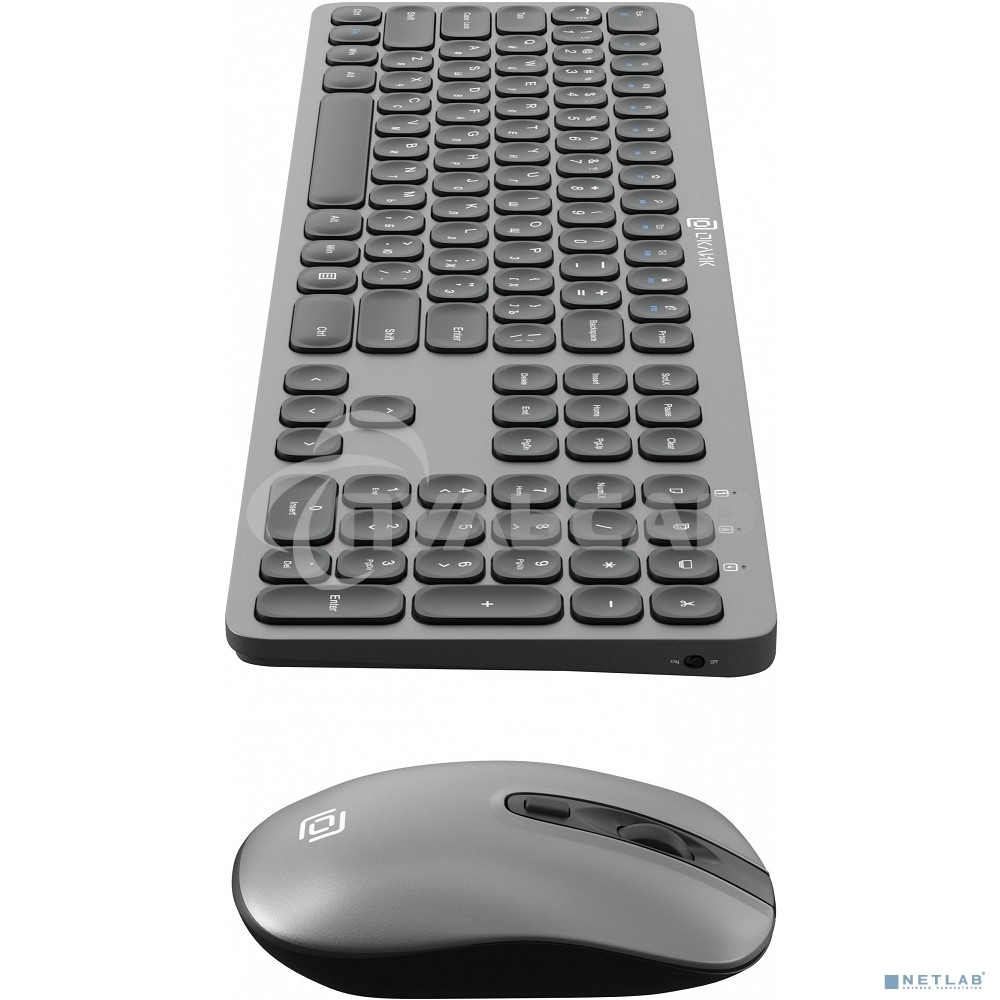 Комплект клавиатура + мышь Оклик 300M клав:серый мышь:серый/черный USB беспроводная slim