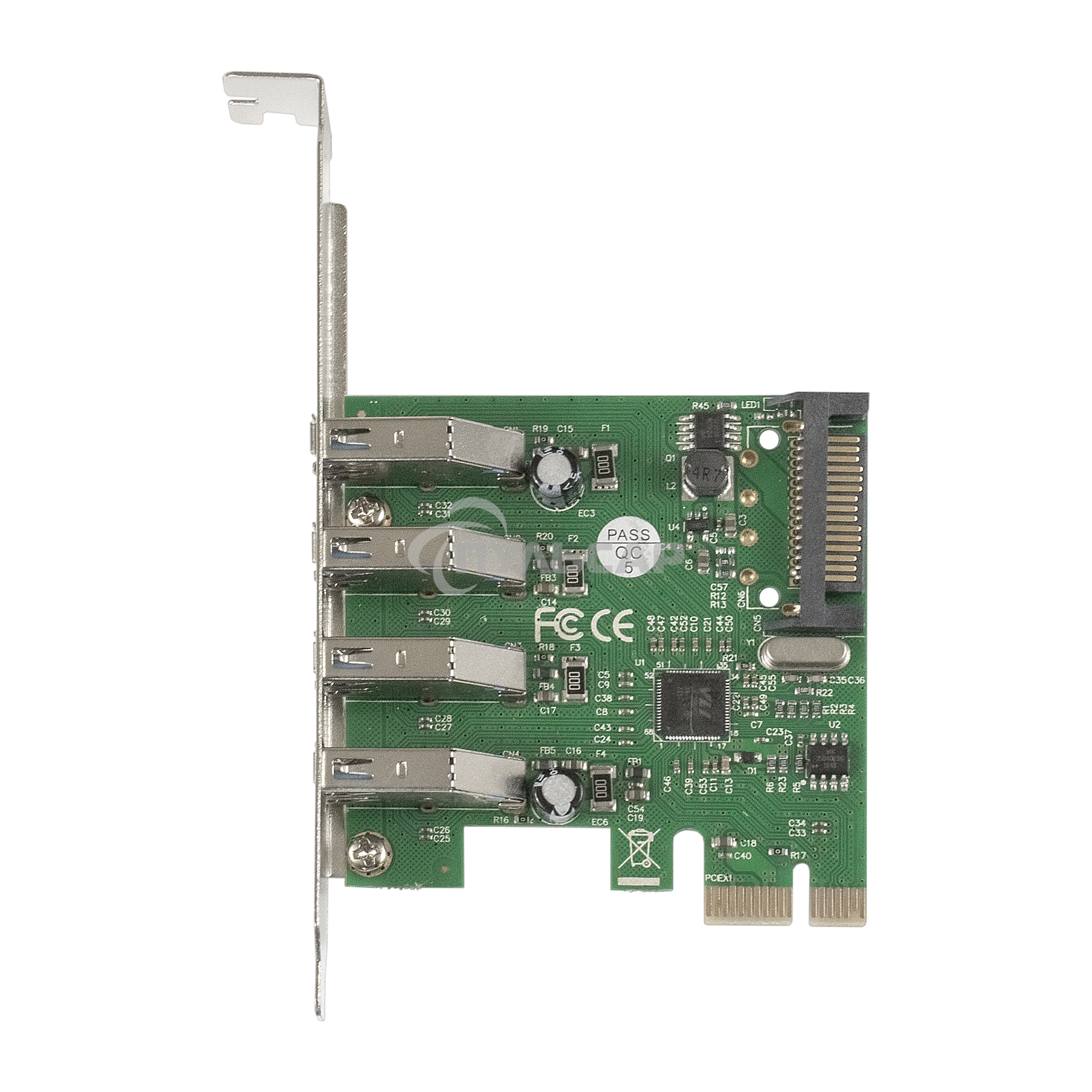 Контроллер ExeGate EXE-314 PCI-E 2.0, 4*USB 3.0 ext, разъем доп.питания (OEM)