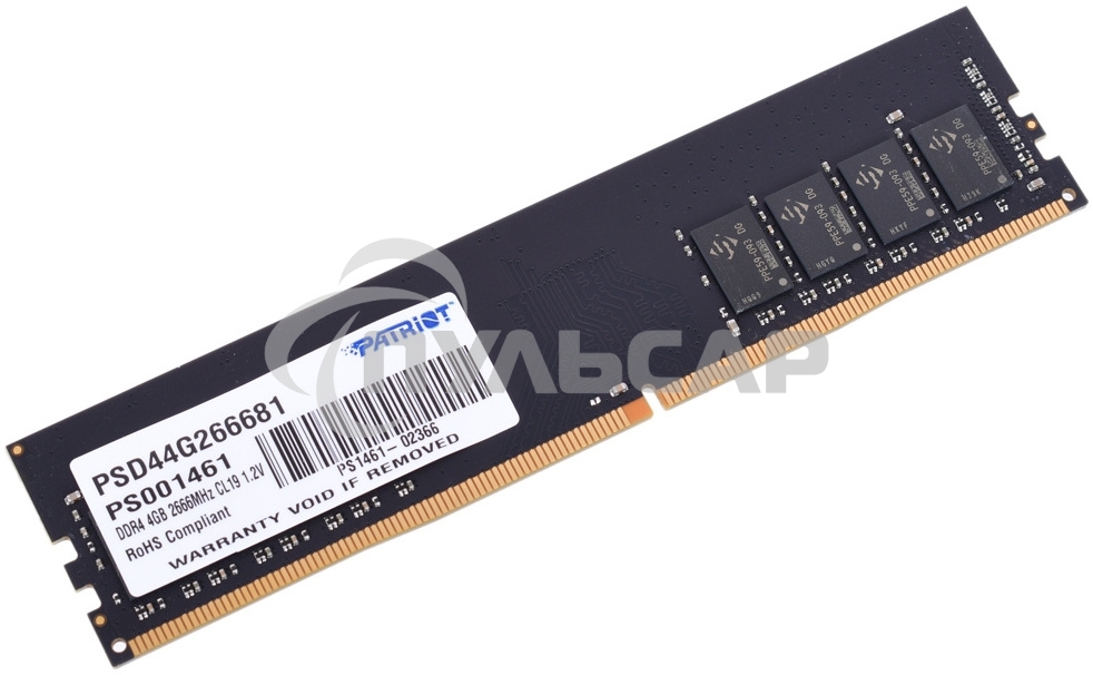 Оперативная память Patriot Signature, DDR4, 4Gb (1x4 Gb), 2666 MHz, CL19, DIMM