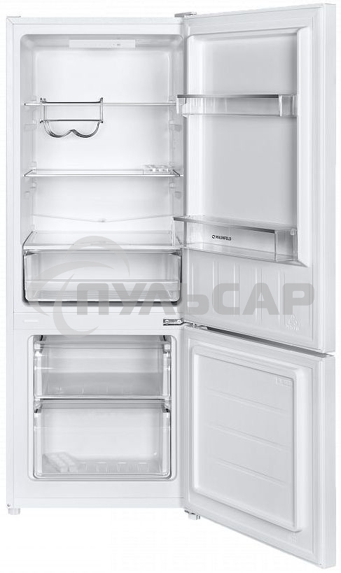 Холодильник Maunfeld MFF144SFW белый глянц. двухкамерный 154/52л морозилка снизу, ручная разморозка