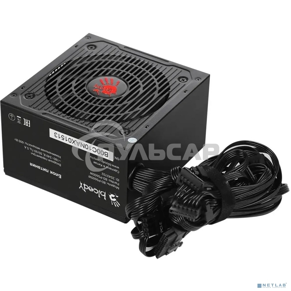 Блок питания Bloody BD-PS600W, 600Вт, 80 PLUS белый, 120мм, черный