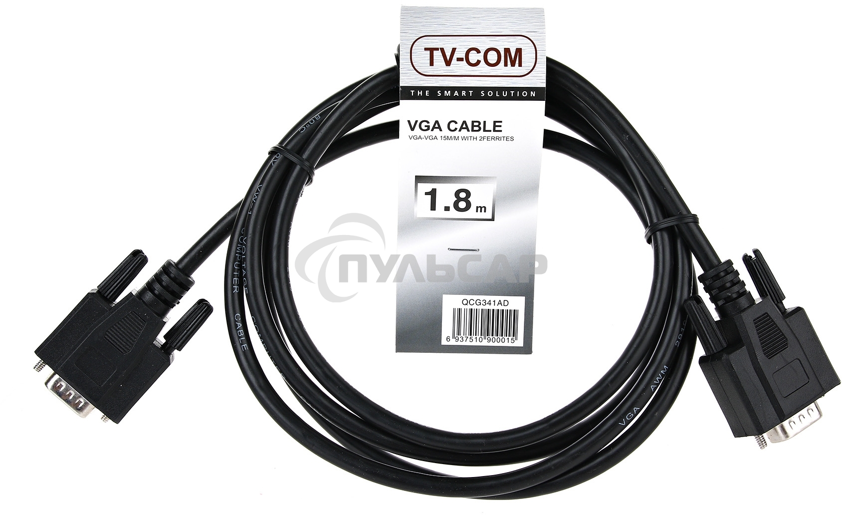 Кабель для монитора VGA (M) -) VGA (M), 1,5 м, TV-COM (QCG341AD-1.8M), ферритовые кольца