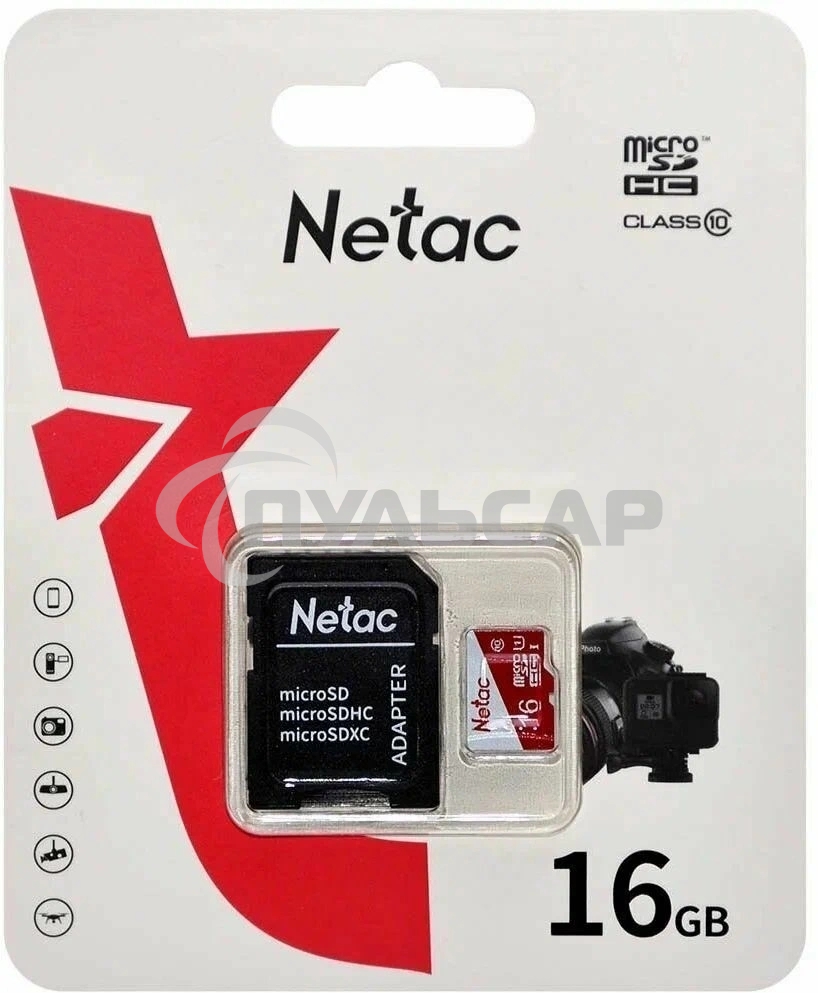 Флеш карта Netac P500 ECO 16Gb MicroSDHC C10 up to 80Mb/s, retail pack with SD Adapter