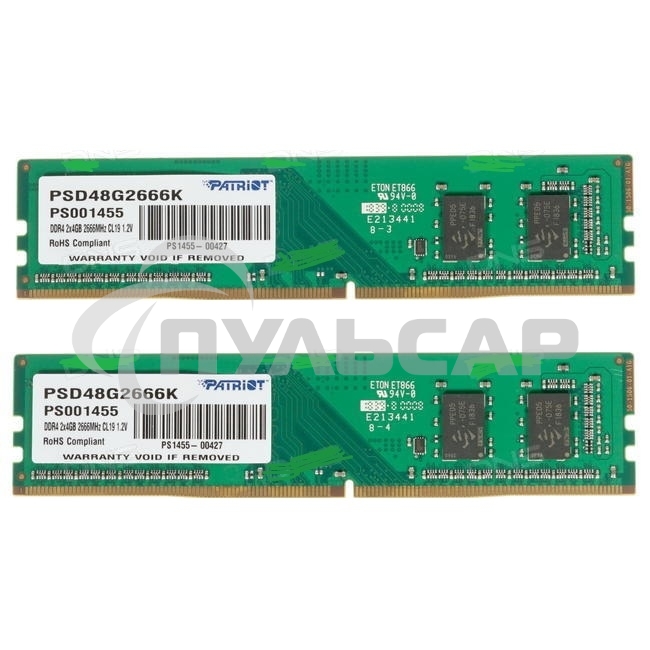 Оперативная память Patriot Signature, DDR4, 8Gb (2x4 Gb), 2666 MHz, CL19, DIMM