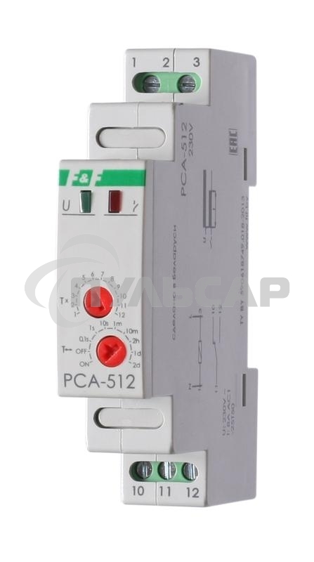 Реле времени PCA-512 (задержка выкл. 230В 8А 1перекл. IP20 монтаж на DIN-рейке) F&F EA02.001.001