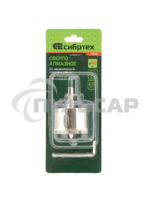 Сверло по керамической плитке и стеклу, 40 х 55 мм, 6 гр.хв-к, с центр. сверлом Сибртех