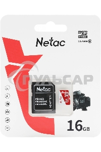 Флеш карта Netac P500 ECO 16Gb MicroSDHC C10 up to 80Mb/s, retail pack with SD Adapter