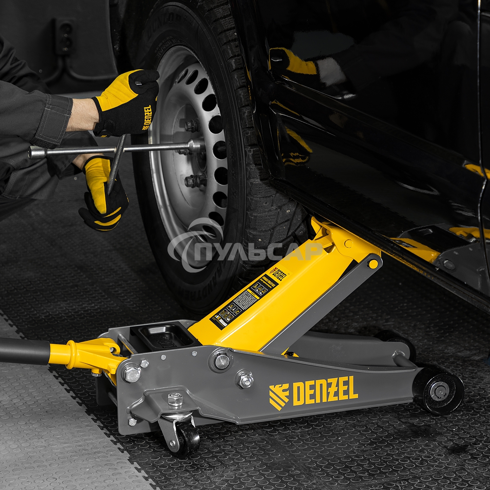 Домкрат гидравлический подкатной Denzel 3 т, 125-470 мм, быстрый подъем, проф. 51260