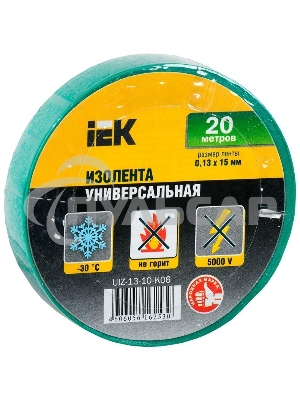 Изолента Iek UIZ-13-10-K06 0,13х15 мм зеленая 20 метров ИЭК