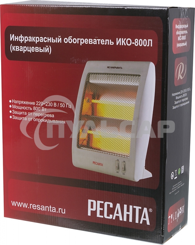 Обогреватель инфракрасный Ресанта ИКО-800Л, белый, кварцевый, 800 Вт, 8 м2 (67/5/9)