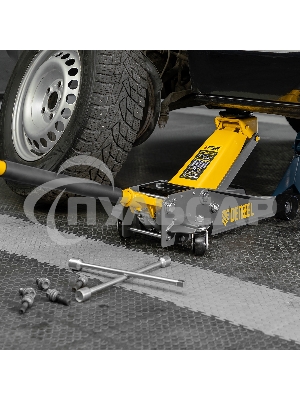 Домкрат гидравлический подкатной Denzel 3 т, 125-470 мм, быстрый подъем, проф. 51260