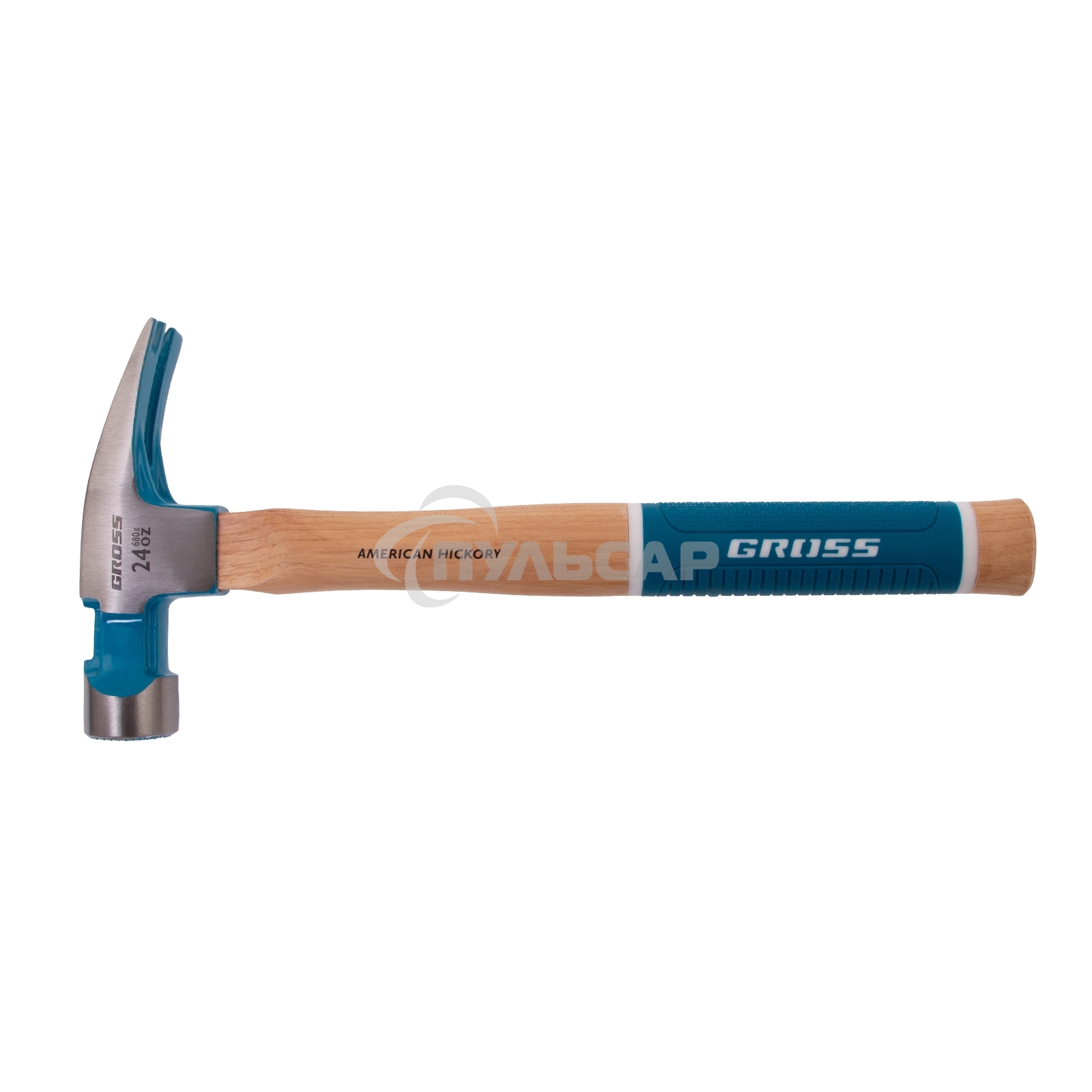Молоток-гвоздодер, 680 г, угол 75, магнит, обрезиненная рукоятка AMERICAN HICKORY GROSS
