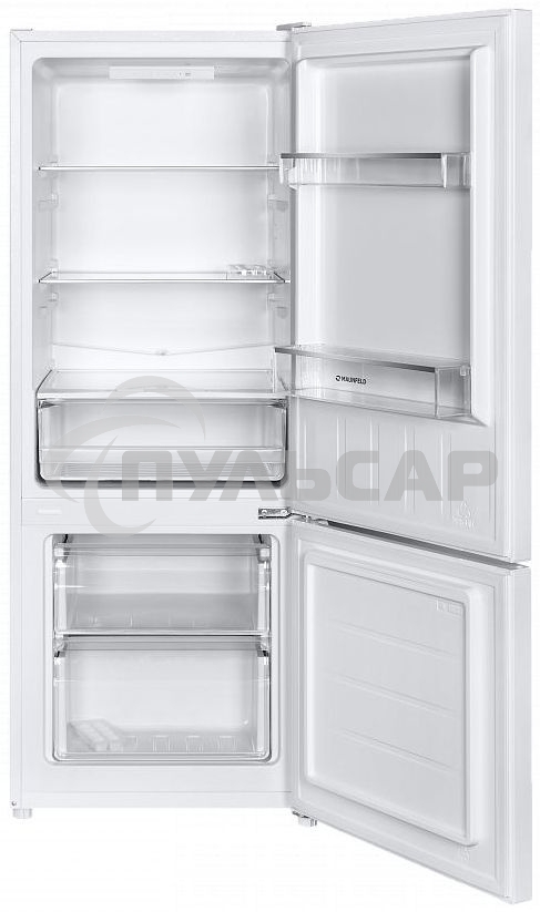 Холодильник Maunfeld MFF144SFW белый глянц. двухкамерный 154/52л морозилка снизу, ручная разморозка