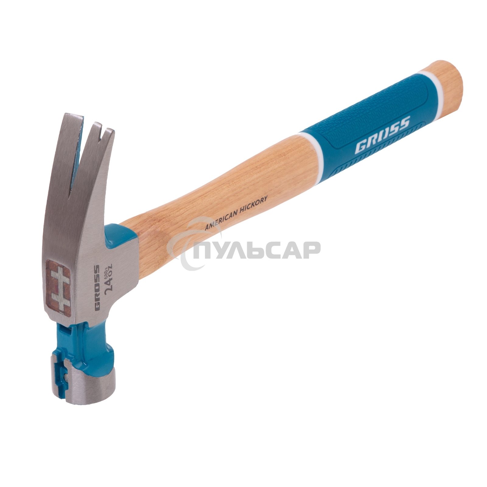 Молоток-гвоздодер, 680 г, угол 75, магнит, обрезиненная рукоятка AMERICAN HICKORY GROSS