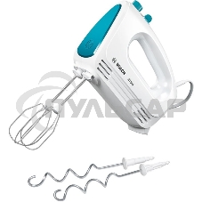 Миксер Bosch MFQ2210D, 375 Вт, белый/ голубой, 4 скорости+ импульс.режим, 2 крюка+ 2 венчика