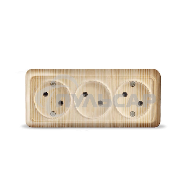 Розетка 3-м ОП Олимп без заземл. сосна UNIVersal 1172