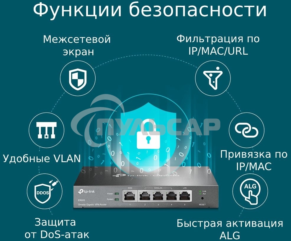 Роутер TP-Link SafeStream ER605 10/100/1000BASE-TX черный