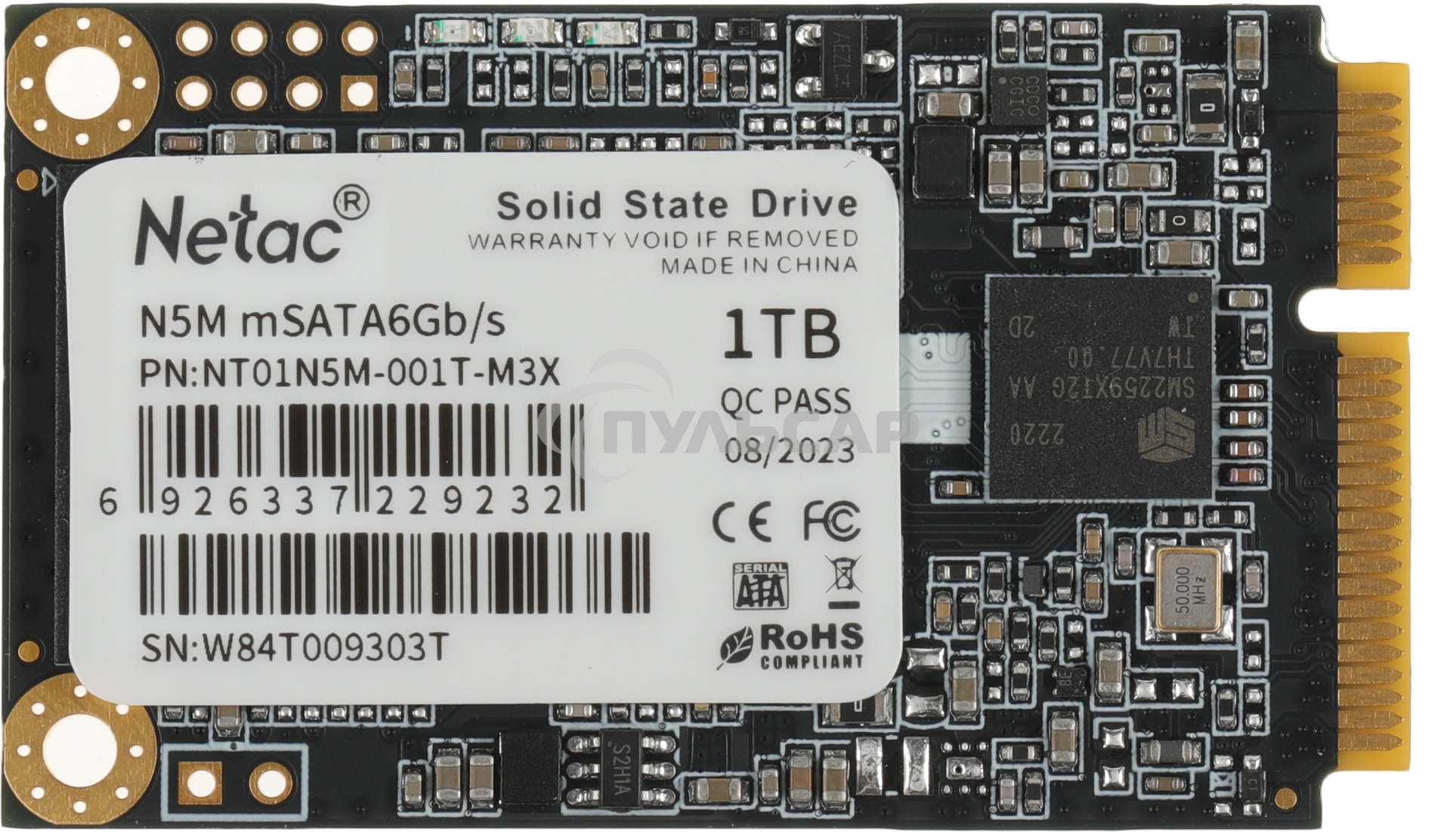 Накопитель SSD Netac N5M, 1000GB, mSATA, R/W 560/520