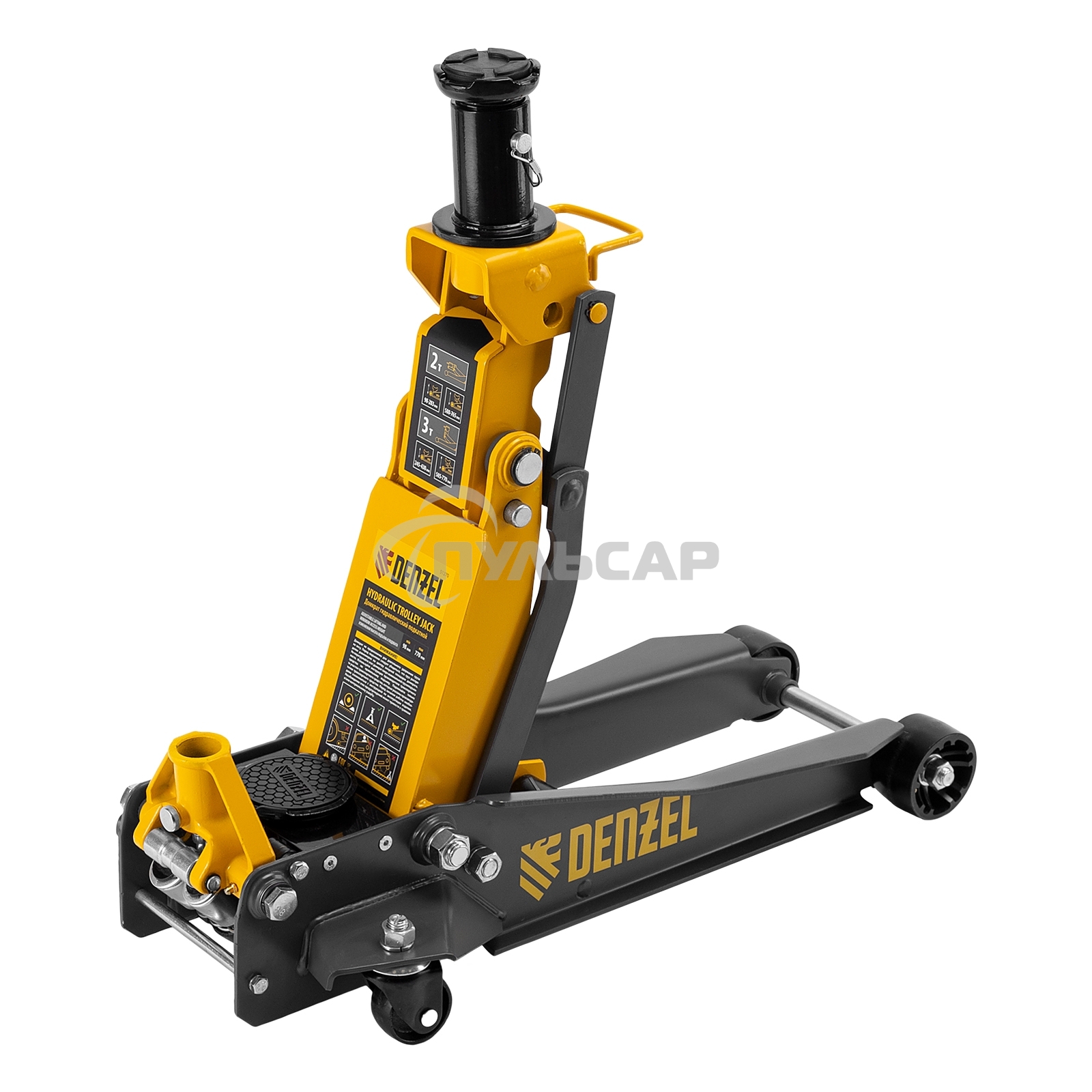 Домкрат гидравлический подкатной Denzel 2/3 т, 98-770 мм, быстрый подъем, низ. подхват, проф, SUV 51270