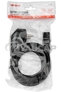 Шнур сетевой, евровилка угловая - евроразъем С13, кабель 3x1,5 мм², длина 1,5 метра, черный (PVC пакет) Rexant