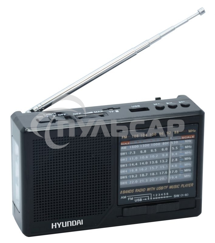 Радиоприемник портативный Hyundai H-PSR140 черный USB microSD