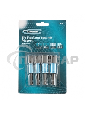 Набор головок GROSS 11627торцевых 8.10 12.13мм магнит. nut-driver s2