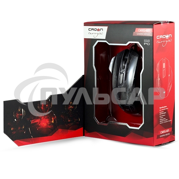 Мышь проводная Crown Gaming CMXG-601 черный, 1800 dpi, USB, кнопки - 7