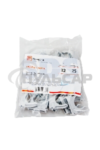 Крепеж-клипса для труб, Ø32 мм, серая, 100 шт./уп.