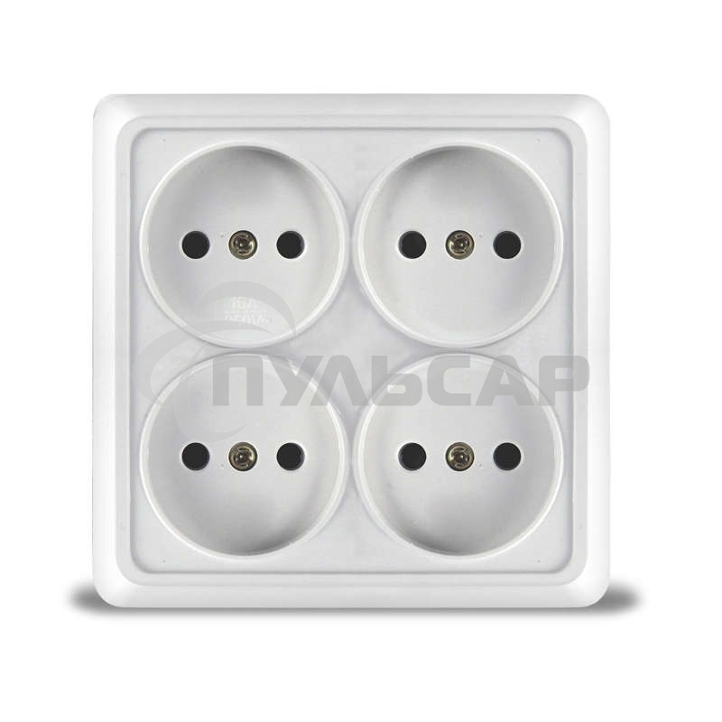 Розетка 4-м ОП Олимп без заземл. квадрат белый  UNIVersal 1164