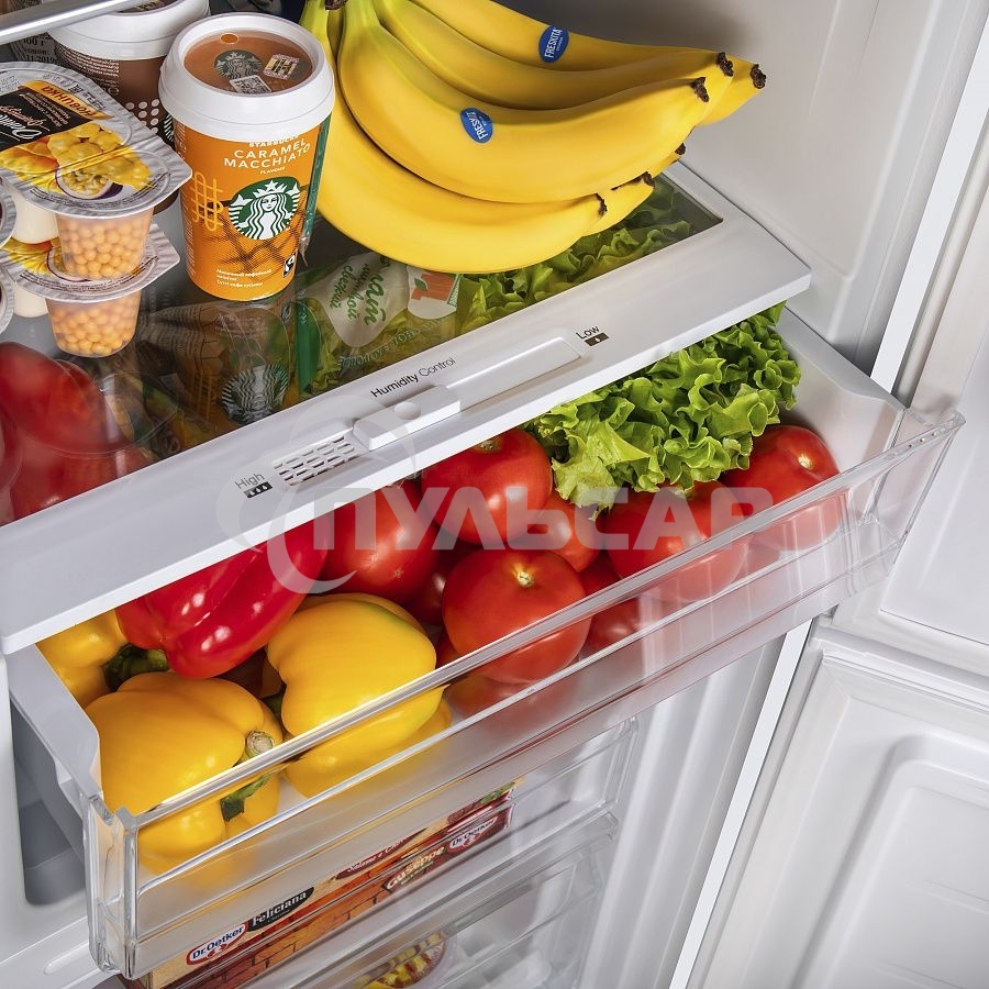 Холодильник Maunfeld MFF144SFW белый глянц. двухкамерный 154/52л морозилка снизу, ручная разморозка