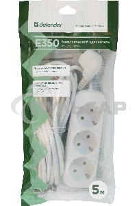 Удлинитель Defender E350 белый 5.0 м, 3 розетки 