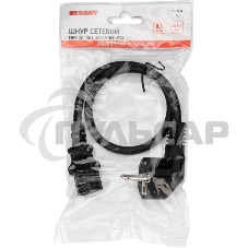 Шнур сетевой, евровилка угловая - евроразъем С13, кабель 3x1,5 мм², длина 0,5 метра, черный (PVC пакет) Rexant