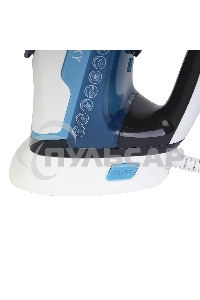 Утюг беспроводной Galaxy GL 6151, белый с голубым, паровой, 2200 Вт, функции: автоотключение, самоочистка, антикапля, антинакипь, функция увлажнения, вертикальное отпаривание, индикатор нагрева, защита от перегрева, резервуар для воды 320 мл, керамическое