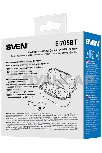 Беспроводные внутриканальные стереонаушники с микрофоном SVEN E-705BT, черный матовый (Bluetooth, TWS, магнитный зарядный кейс) Беспроводные внутриканальные стереонаушники с микрофоном SVEN E-705BT, черный матовый (Bluetooth, TWS, магнитный зарядный кейс)