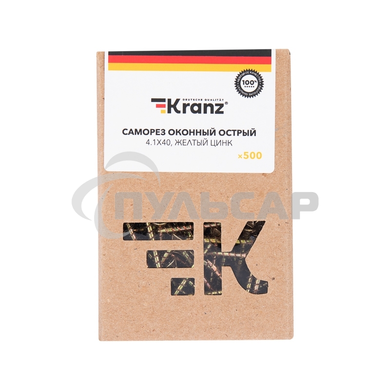 Саморез оконный KRANZ острый, 4.1х40, желтый цинк, упаковка поставщика ( 6 000 шт. )