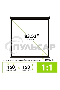 Экран Cactus 150x150см Wallscreen CS-PSW-150X150-BK 1:1 настенно-потолочный рулонный черный