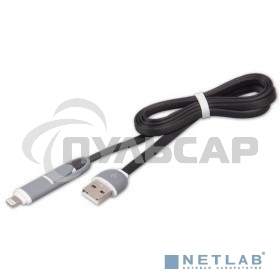 Кабель RITMIX Кабель 2в1 MicroUSB+Lightning 8pin-USB для синхронизации/зарядки, 1м черный (RCC-200)