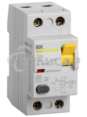 Выключатель дифференциального тока (УЗО) 2п 32А 100мА тип AC ВД1-63 ИЭК MDV10-2-032-100