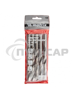Сверло по металлу Matrix, 12,5 мм, полированное, HSS, 5 шт. цилиндрический хвостовик