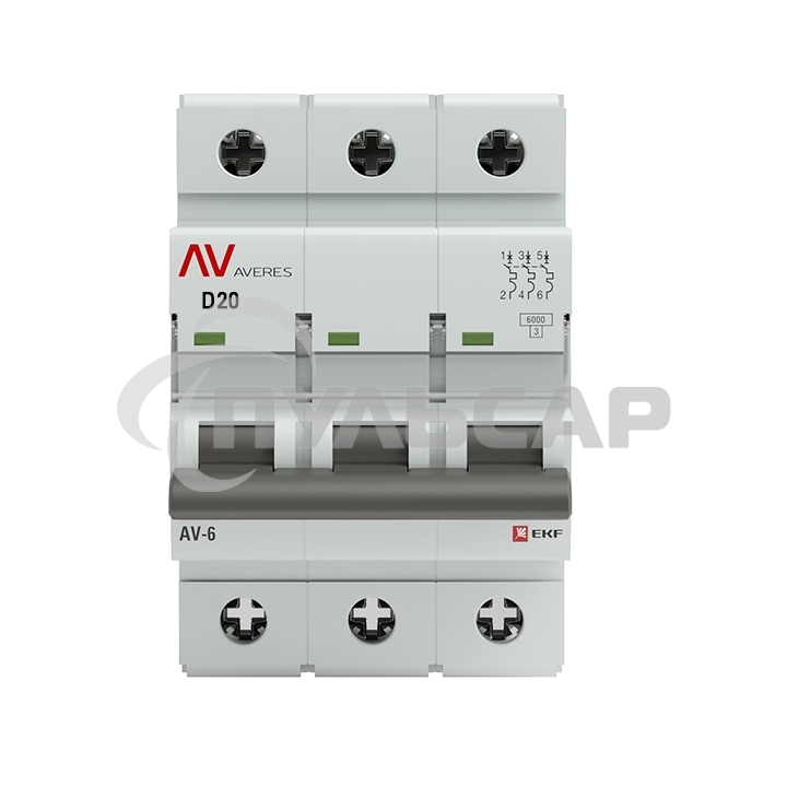 Выключатель автоматический Averes AV-6 (D) 3P 20А 6kA