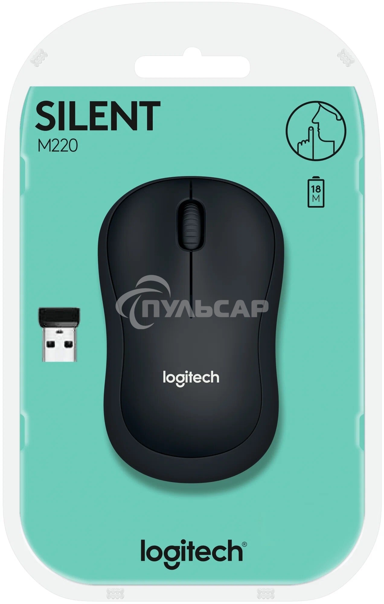 Мышь беспроводная Logitech M220 SILENT черный, 1000 dpi, радиоканал, USB, кнопки - 3