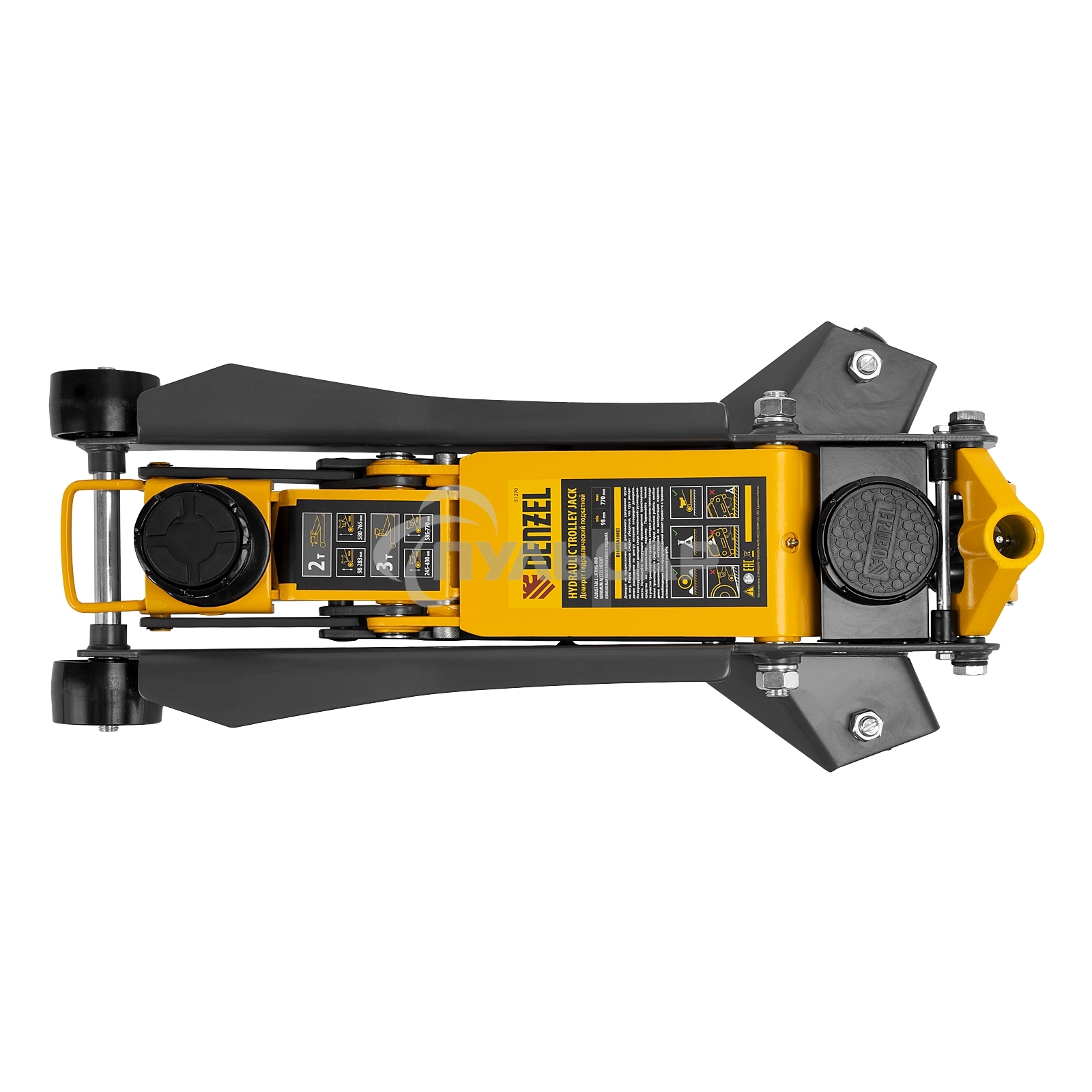 Домкрат гидравлический подкатной Denzel 2/3 т, 98-770 мм, быстрый подъем, низ. подхват, проф, SUV 51270