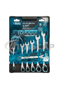 Набор ключей комбинированных с трещоткой, 8 - 19 мм, 7шт., реверсивные, CrV Gross