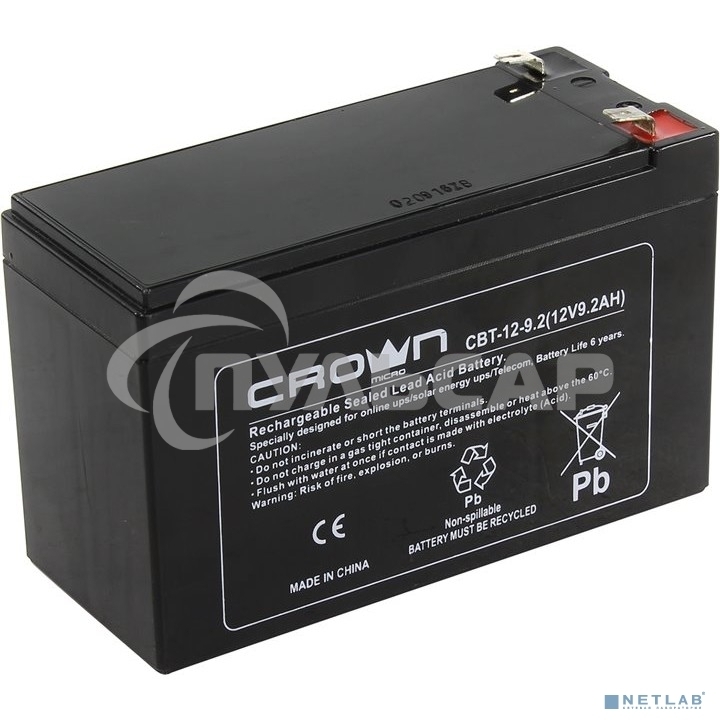 Батарея CROWN CBT-12-9.2 (12V 9.2Ah) F2 срок службы 5 лет