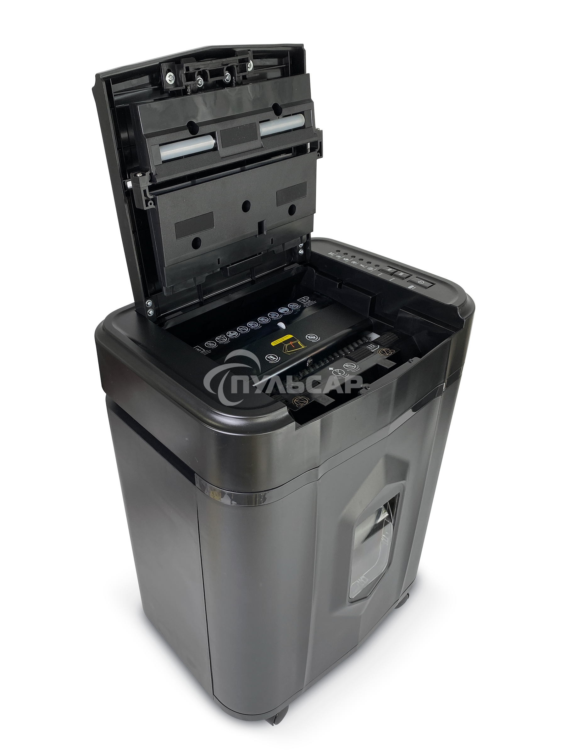 Шредер Heleos АП20-4 черный с автоподачей (секр.P-4) перекрестный 131лист. 20лтр. скрепки скобы пл.карты