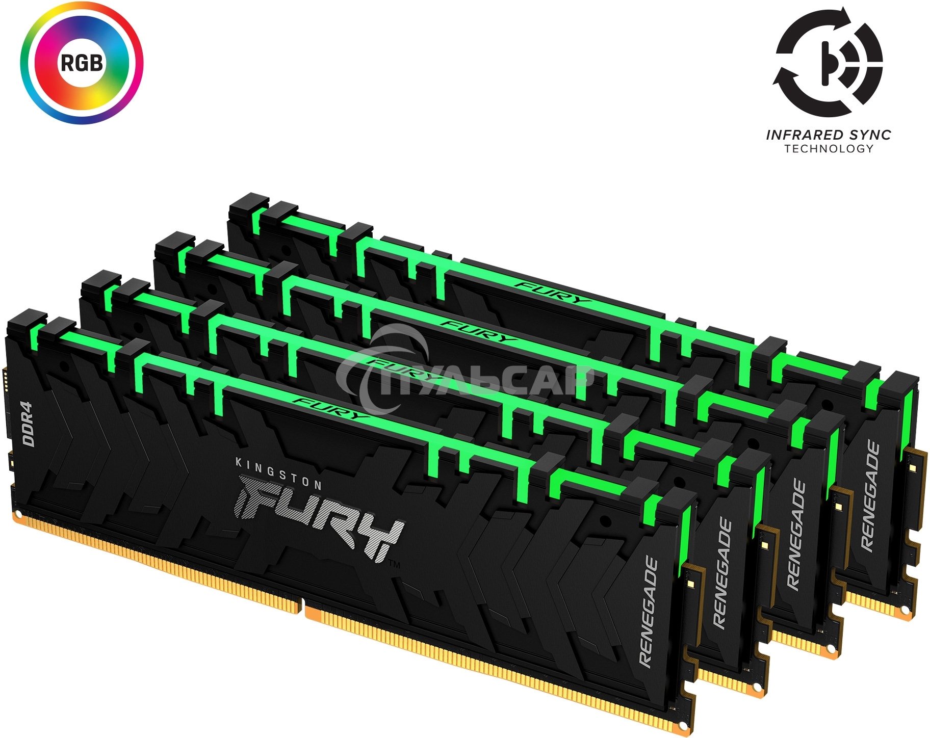Оперативная память Kingston Fury Renegade, DDR4, 16Gb (2x8Gb), 3600MHz, CL16, DIMM, с радиаторами, RGB, черный