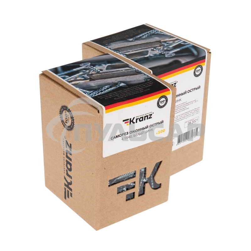 Саморез оконный KRANZ острый, 4.1х40, белый цинк, упаковка поставщика ( 6 000 шт. )
