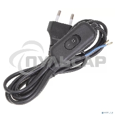 Шнур УШ-1КВ опрессованный с вилкой со встроенным выключателем 2х0,75/2метра, черный ИЭК