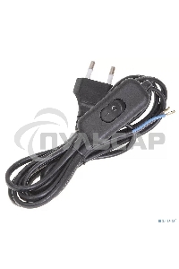 Шнур УШ-1КВ опрессованный с вилкой со встроенным выключателем 2х0,75/2метра, черный ИЭК